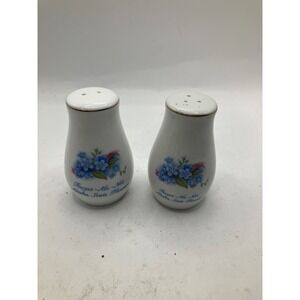 Alaska State Flower Forget-Me-Not Ceramic‎ Salt and Pepper Shakers w/ Gold Trim